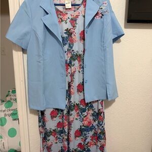 Blair Blue Floral Midi Dress with Jacket